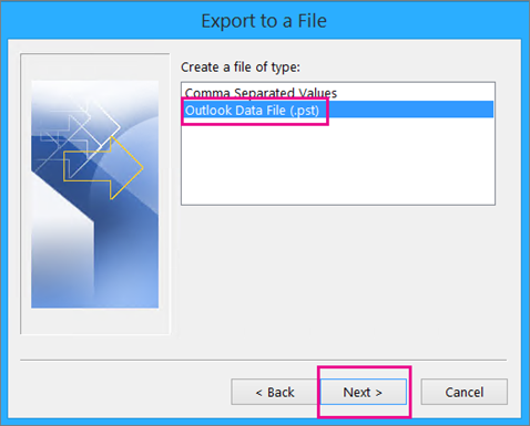 select outlook file