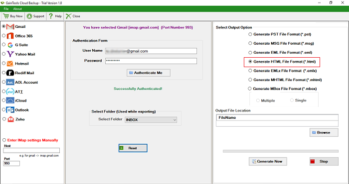 choose output option