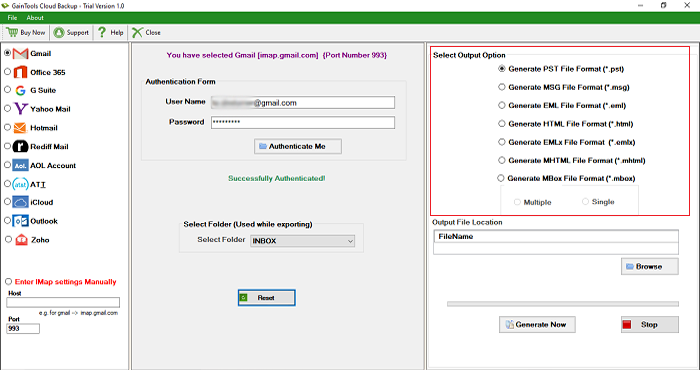 choose output option