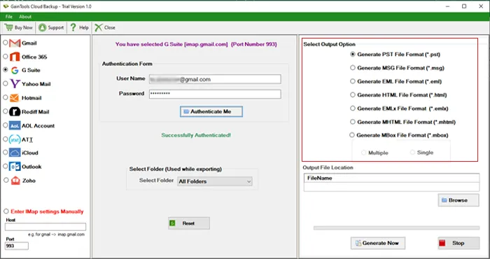 choose output option