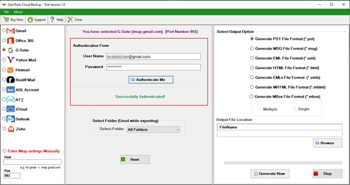 select gsuite imap server login