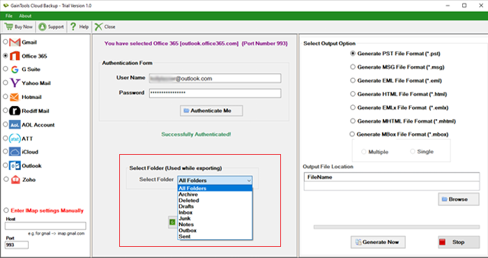 choose office365 folder backup