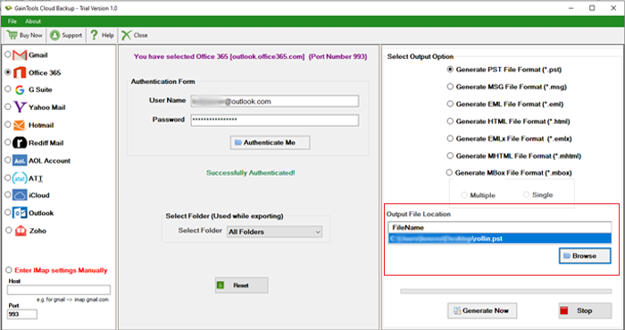 select output location