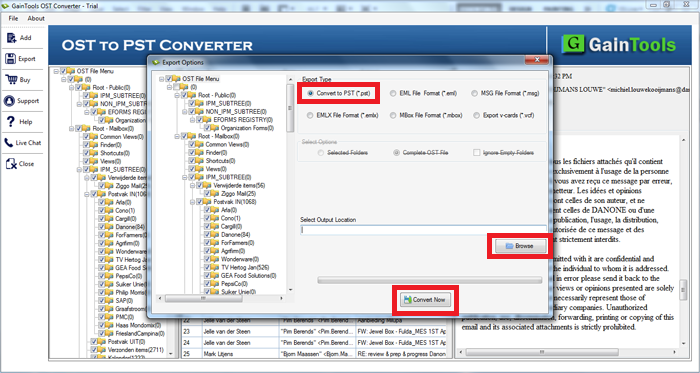 desired location and export ost to pst